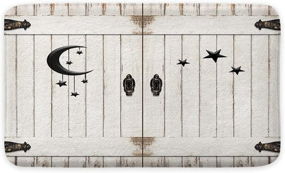 JAWO Country Barn Door Bathroom Rug - Non Slip Bath Mat, Rustic Wooden White Wood Modern Farmhouse Bathroom Accessories