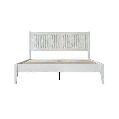 Queen Size Solid Wood Platform Bed Frame with Headboard and Footboard, Noise-Free & Anti-Slip Design, Center Metal Legs, 12 Heavy-Duty Slats, No Box Spring Needed, Pure White Finish, OLQ-39