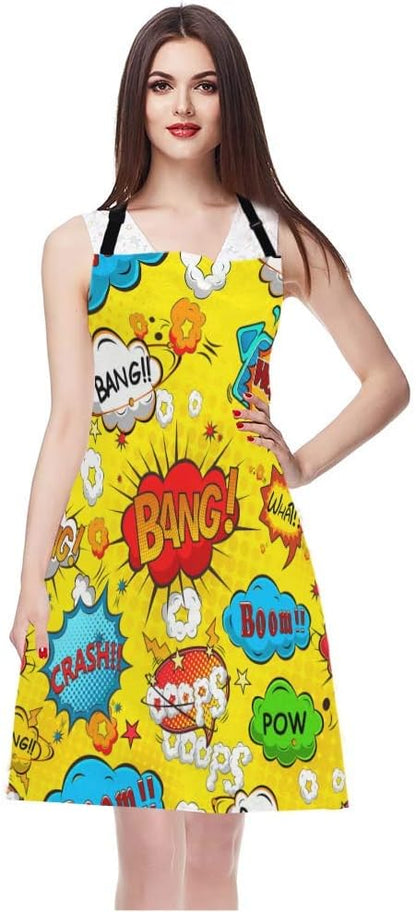 WONDERTIFY Strange Graffiti Apron, Cute Cartoon Bib Apron for Men Women, Adjustable Neck