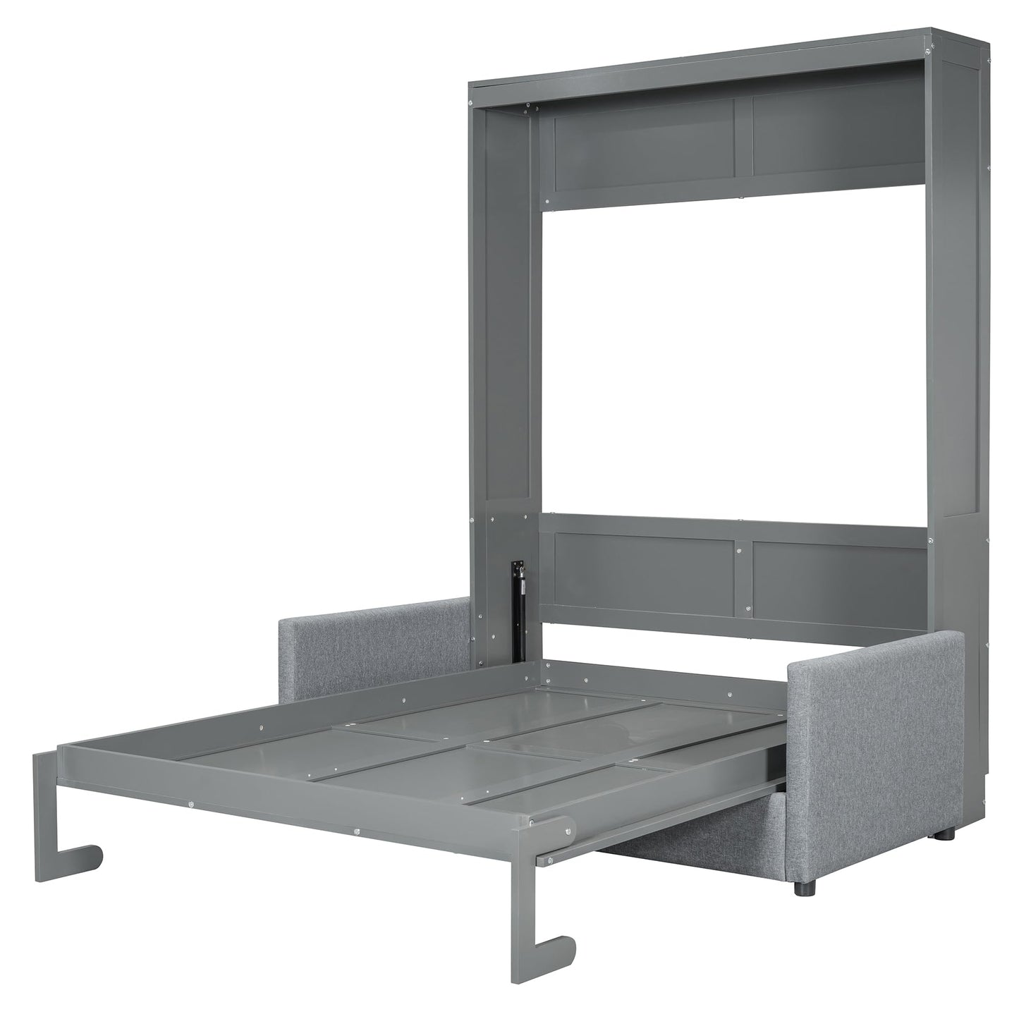 Merax Full Size Murphy Bed, Wood Multi-Function Wallbed with Sofa, Wooden Slat Support for Kids, Teens, Adults, Gray