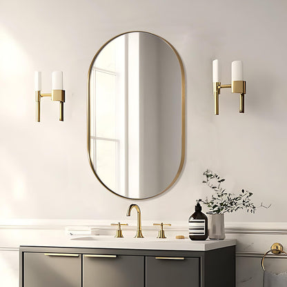 ANDY STAR 26x38 Inch Gold Oval Mirror, Oval Brass Mirror Pill Shaped Stainless Steel 1’’ Deep Metal Frame Wall Mounted Vertically & Horizontally Ideal for Limited Space