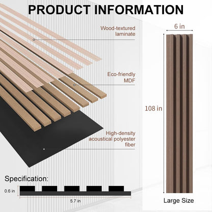NovaGrid Board 4PCS Acoustic Wood Slat Wall Panels for Wall Decor and Ceiling 3D Fluted Sound Absorbing Panel Soundproof with Wood Finish 108"×6" (Maple Light)