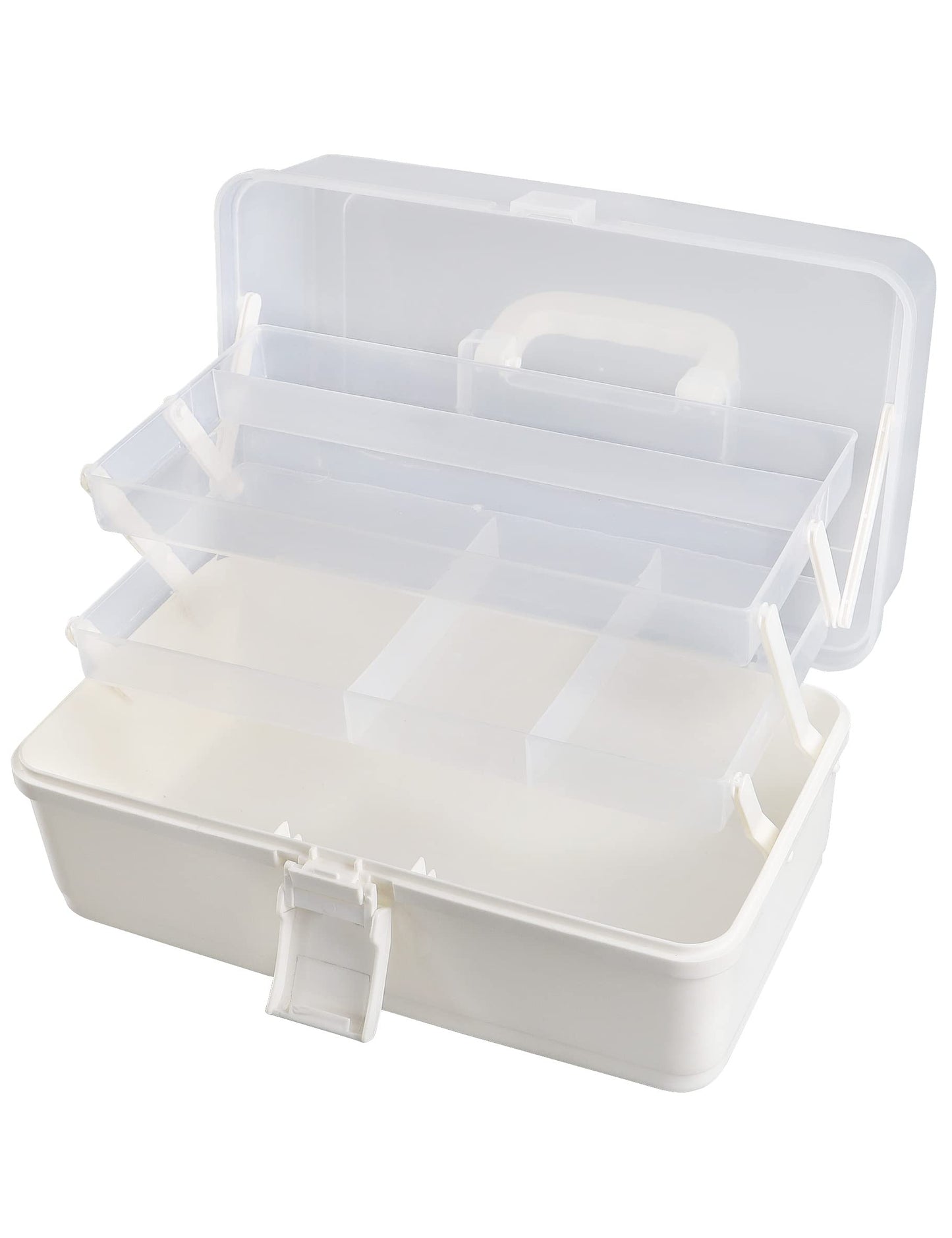 Facikono 3 Layer Multipurpose Storage Box White Tackle Box Organizer - Craft Organizer with Handle, Portable Art Supplies Case, Medicine First Aid Box, Sewing & Tool Organizer with Divided Trays