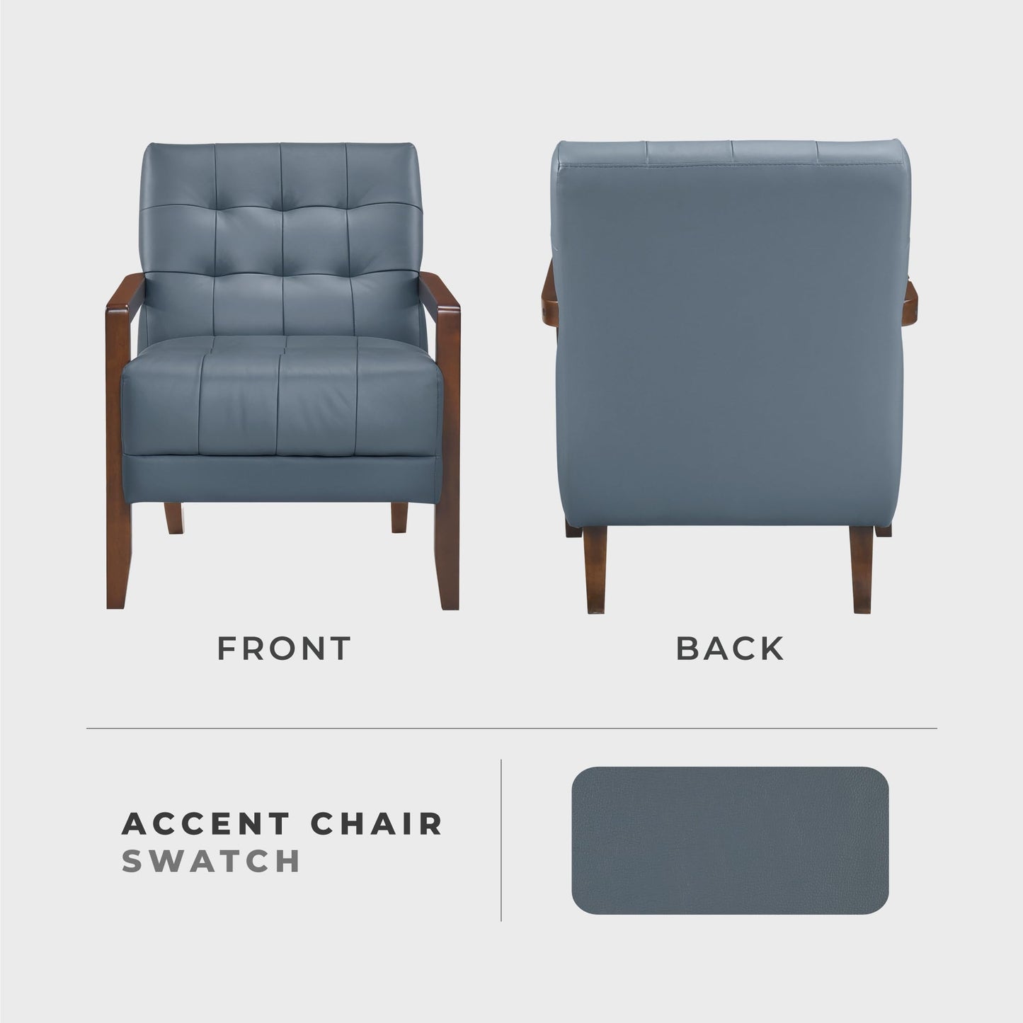 Lexicon Modern Accent Chair, Luxury Genuine Leather Match Living Room Chair with Tufted Cushions, Solid Wood Frame and Arm Rest, Comfy Upholstered Single Seat for Bedroom/Reading/Office, Blue