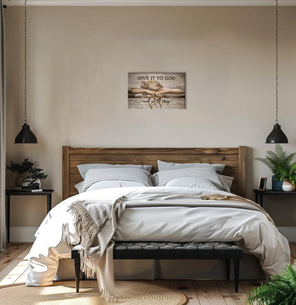 Farmhouse Bedroom Wall Art Decor, Give It to God and Go to Sleep Sign Quotes for Living Room