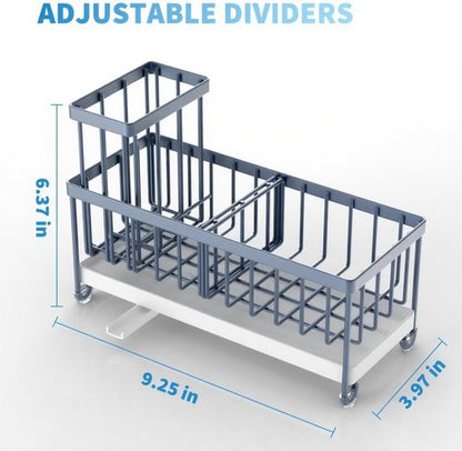 Cisily Sponge Holder - Rustproof 304 Stainless Steel Kitchen Sink Caddy Organizer | Gray Blue, 9.25”