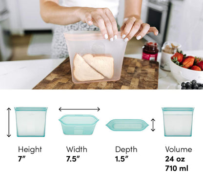 Zip Top Reusable Food Storage Bags | Medium Dish [Frost] | Silicone Meal Prep Container | Microwave, Dishwasher and Freezer Safe | Made in the USA