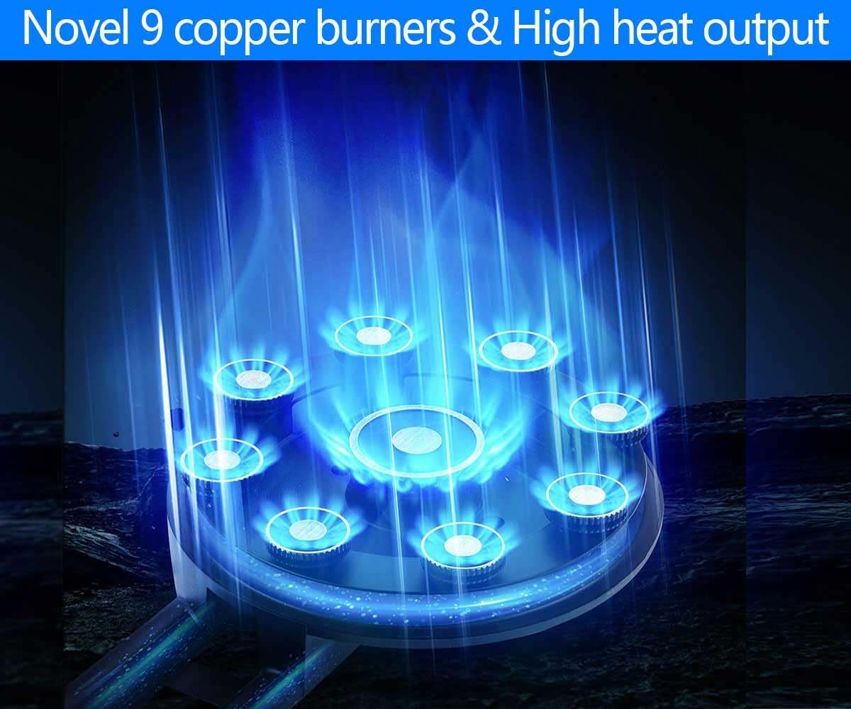 Horynar Propane Stove 2 Burner Gas Stove Novel 9 Copper Propane Burners Auto Ignition Tempered Glass with LPG CSA Hose for Outdoor Cooking,Emergency