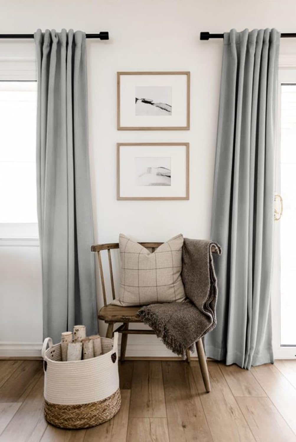 Skiennix 100% Blackout Linen Curtains - Thermal Insulated Drapes, 50" W x 90" L, Ash Grey - 2 Panels Set