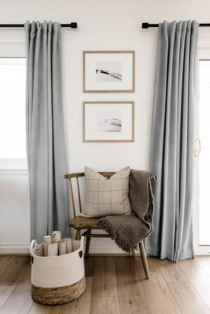 Skiennix 100% Blackout Linen Curtains - Thermal Insulated Drapes, 50" W x 90" L, Ash Grey - 2 Panels Set