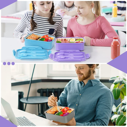 Bento Boxes for Adults - 1100 ML Bento Lunch Box Container For Kids With Spoon & Fork - Durable Perfect Size for On-the-Go Meal, BPA-Free and Food-Safe Materials(Grey)