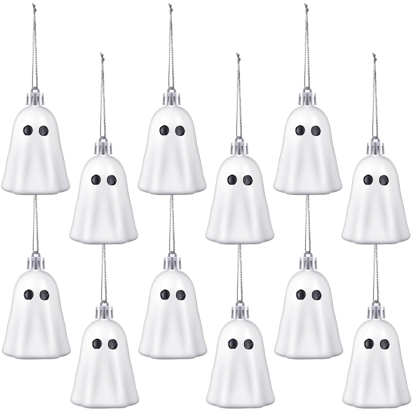 Tigeen 12 Pcs Halloween Hanging Ornaments Cute Ghost Decoration Halloween Tree Decoration Plastic Decorative Mini Ghost Ornaments for Home Tree Party Supplies (Cute,White)