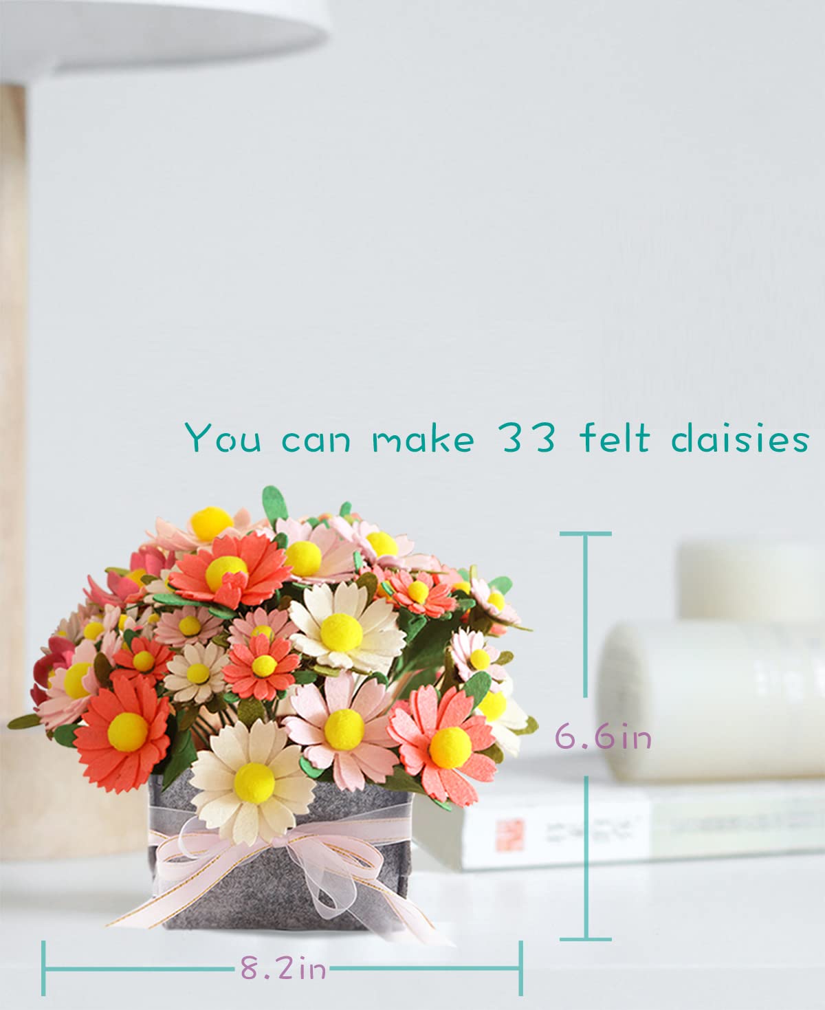 BAZIMA DIY Felt Flower Art Craft Kit, DIY Daisy Bouquet Kit, Floral Gifts, Beginner Craft Kit, Arrange Pre-Cut Flowers and Foliage