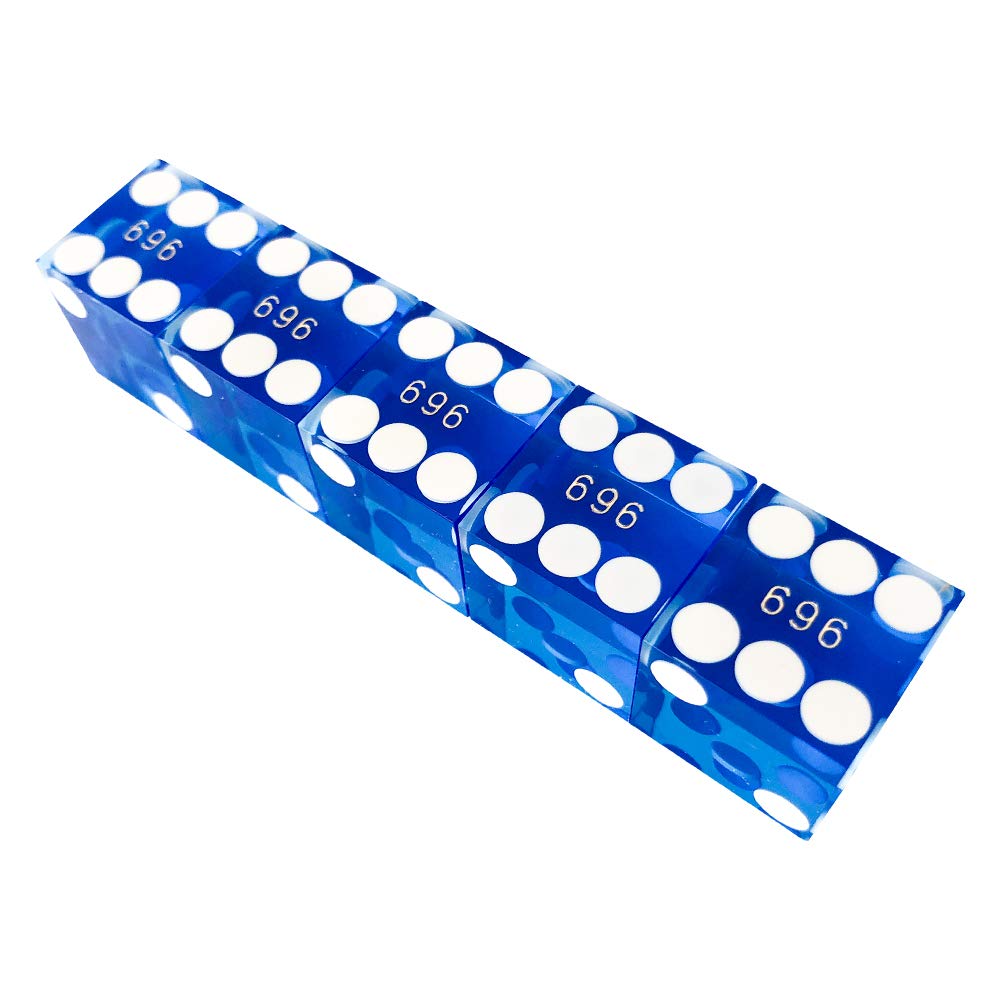 Yuanhe Set of 5 Grade AAA Precision 19mm Serialized Casino dice with Razor Edges and Corners - Blue …