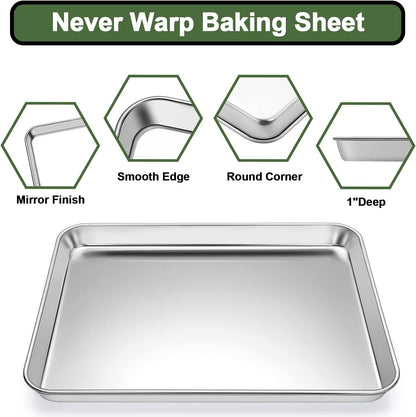 Skiennix Baking Sheet Tray Set - Heavy Duty Stainless Steel Cookie Pan with Silicone Mats | 9-Piece Set in Red