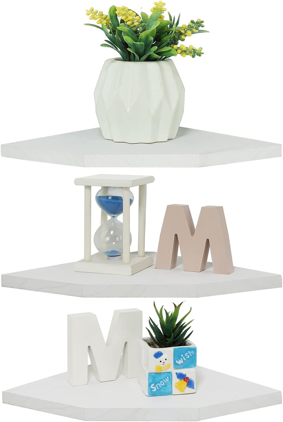 Set 3, Joiishom Corner Wall Shelf of Floating Corner Shelves, Rustic Wood Wall Storage Display Shelves for Living Room