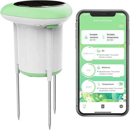 GreenVation 3-in-1 Soil Moisture Meter - Digital Sensor with Temperature & Fertility Alerts | Garden & Lawn Use