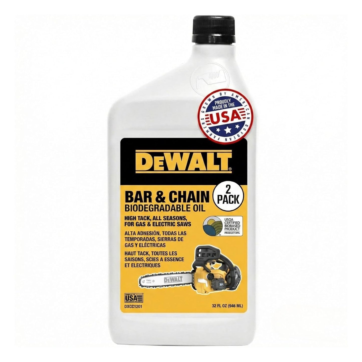 (32 oz 2)) DEWALT Biodegradable Bar & Chain Oil Green, Eco-Friendly, Non-Toxic Professional Bar & Chainsaw Lubricant