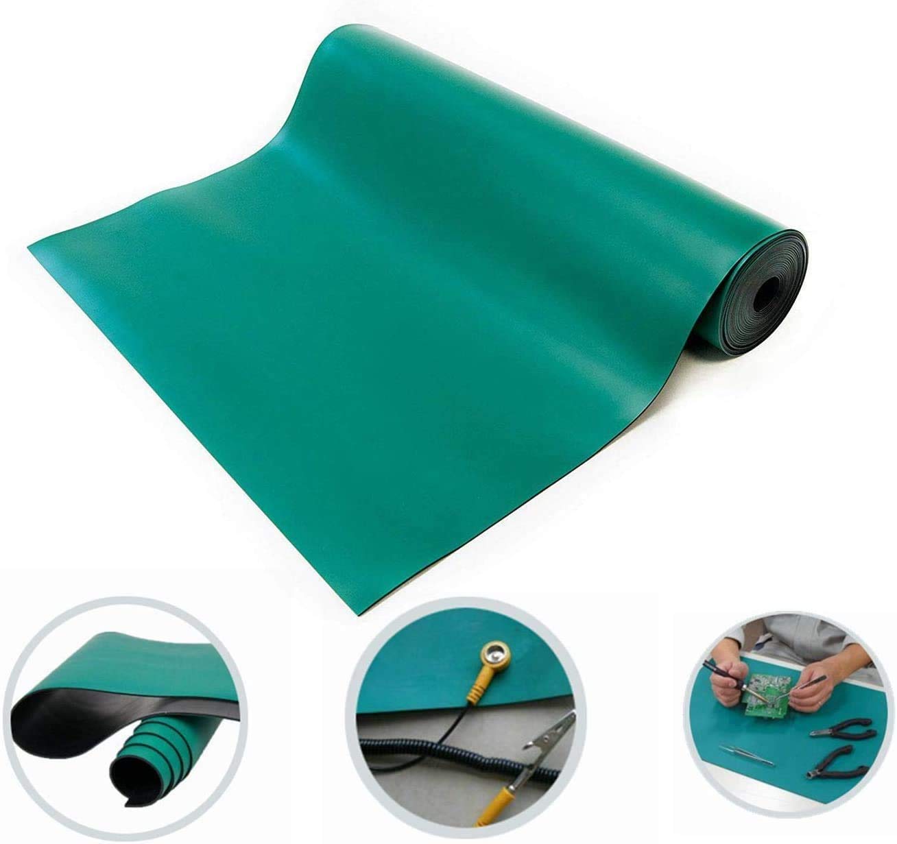 MYOYAY ESD Rubber Soldering Mat, 23.6" x 118" Large Roll Anti-Static High Temperature ESD Grounding Electrostatic Discharge Protection Mat for Desk, Circuit Board, Phone, PC, Tablet Repair