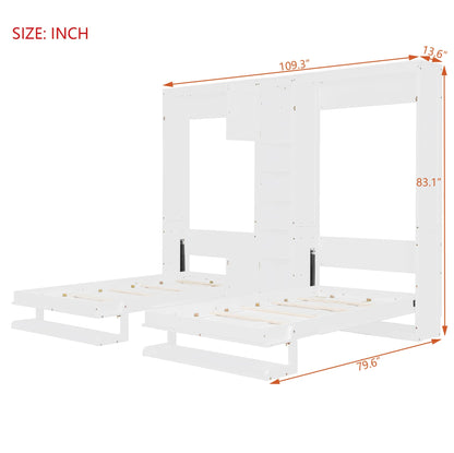 Merax 110W Dual Twin Wall Murphy Beds with Cabinets and Shelves,Sleeping Arrangement for Multipurpose Area, Bedroom, Guest Room or Living Room,White