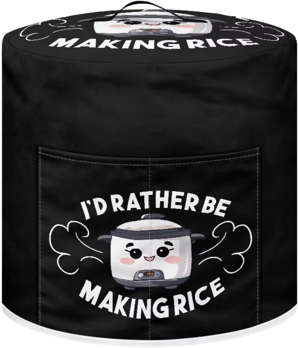 I'd Rather Be Making Rice - Round Dust Cover for Pressure Cooker, Black Funny Designs for Kitchen Appliance