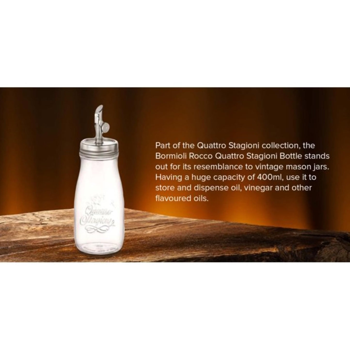 Bormioli Rocco Quattro Stagioni, 13.5 Oz Olive Oil Dispensers with Weighted Pourer, Durable Glass, Made in Italy