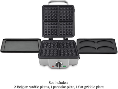 Cuisinart Belgian Waffle Maker with Pancake, Nonstick Plates, 6 Browning Levels, Ready Indicator Lights, Temperature Control, Deep Waffle Pockets, Brushed Stainless, WAF-300NAS