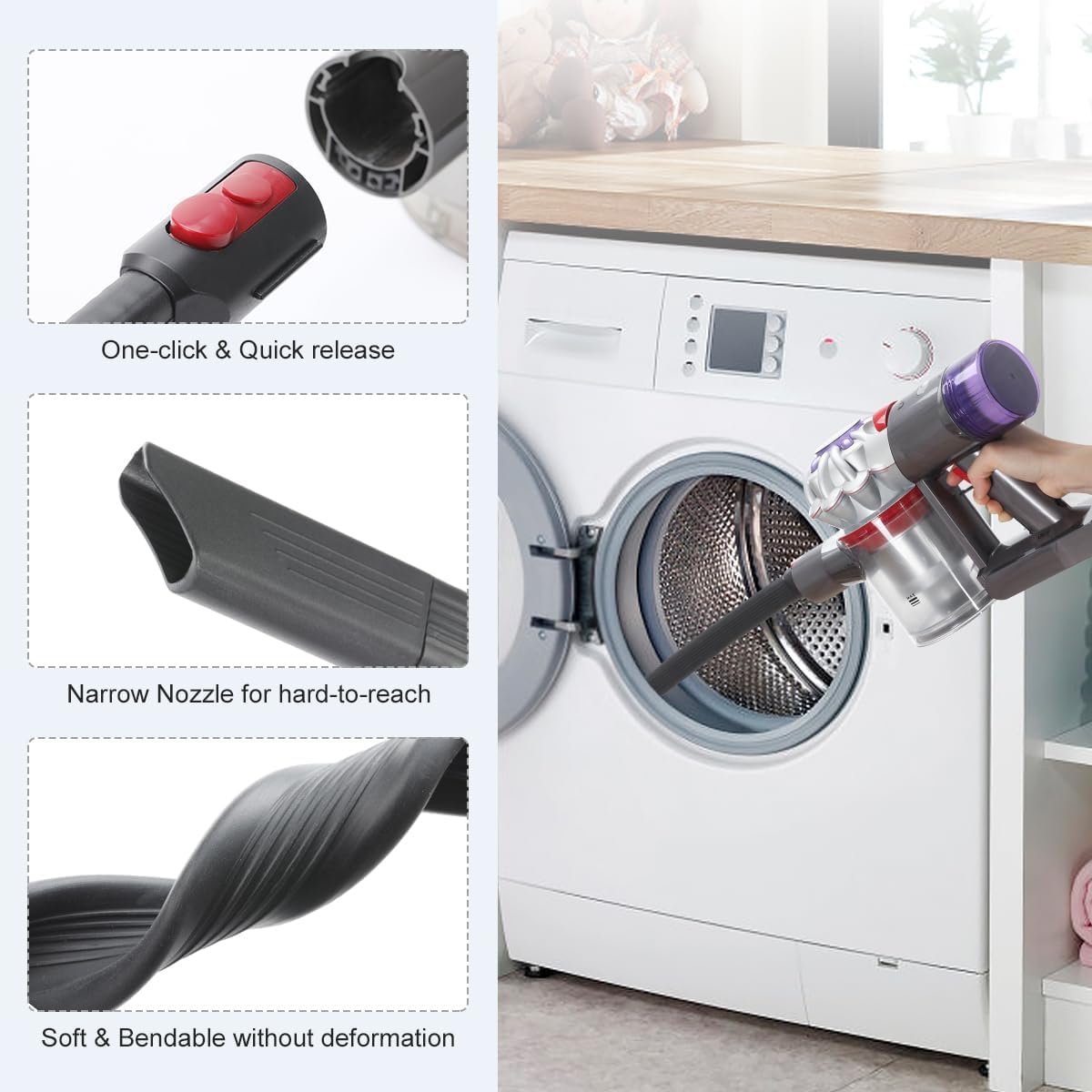 LANMU Flexible Crevice Tool Vacuum Hose for Dyson V15 V12 V11 V10 V8 V7, Attachments for Hard-to-Reach Areas