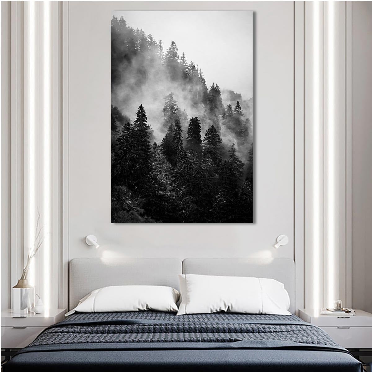 Forest Canvas Wall Art, Black and White Landscape Paintings Prints for Bedroom Living Room Decor (16x24in, Unframed)