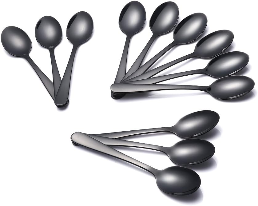 Buyer Star 12 Pieces Black Teaspoons - 5.5-Inch Mini Coffee Stainless Steel Espresso Spoons