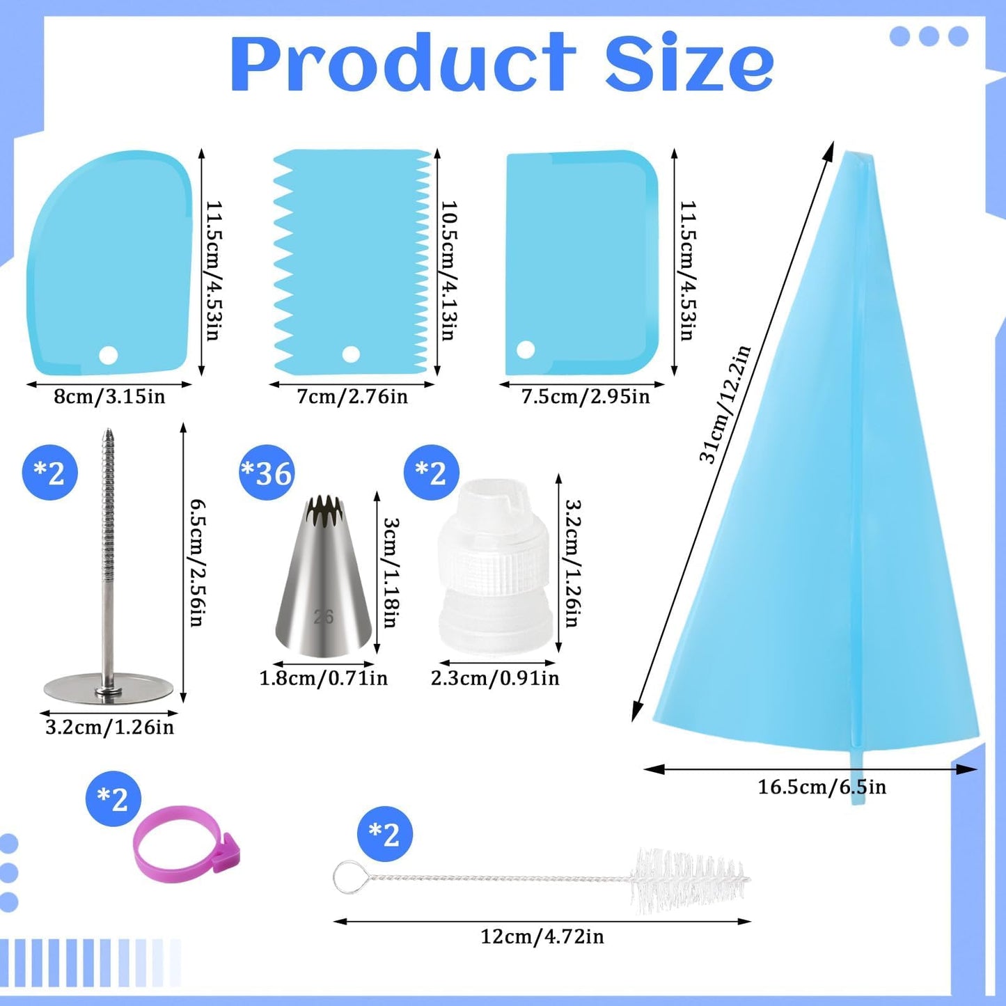 LLMSIX 49pcs Piping Bags and Tips with Storage Case Set, 36 Stainless Steel Piping Tips, Reusable Pastry Bags, Scrapers and Storage Case, Frosting Tip for Cupcakes Cakes Cookies Decoration DIY Baking
