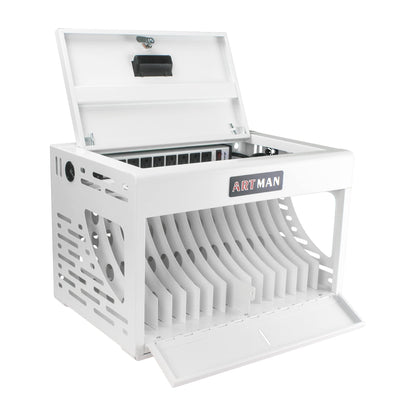 16 Device Charging Station for Laptops/Tablets/iPads/Chromebooks,16 Bay Wall-Mount Lockable Charging Cabinet with Cable Management & Power Organization,Fully Assembled Storage Cart (16 Bay-White)