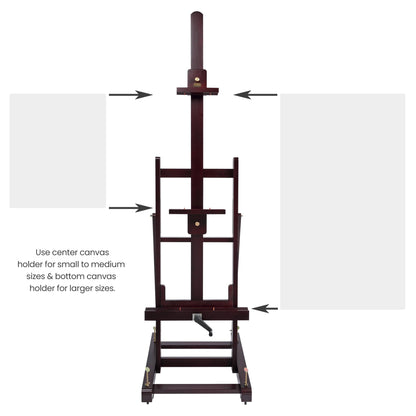 SoHo Urban Artist Pro Table Easel - Wooden Easel with Mahogany Finish, Adjustable Height to 100", Holds Canvases Up to 64", Tabletop Easels for Painting with Crank System and Casters