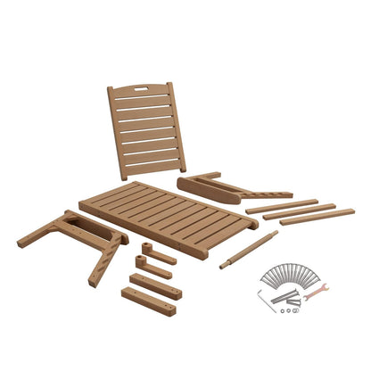 Psilvam Chaise Lounges Set of 2, Lounge Chairs with Adjustable Backrest, Supports Up to 350 lbs, All Weather Recliner Poly Lumber Lounges Bed for Poolside, Patio, Porch(Light Brown)