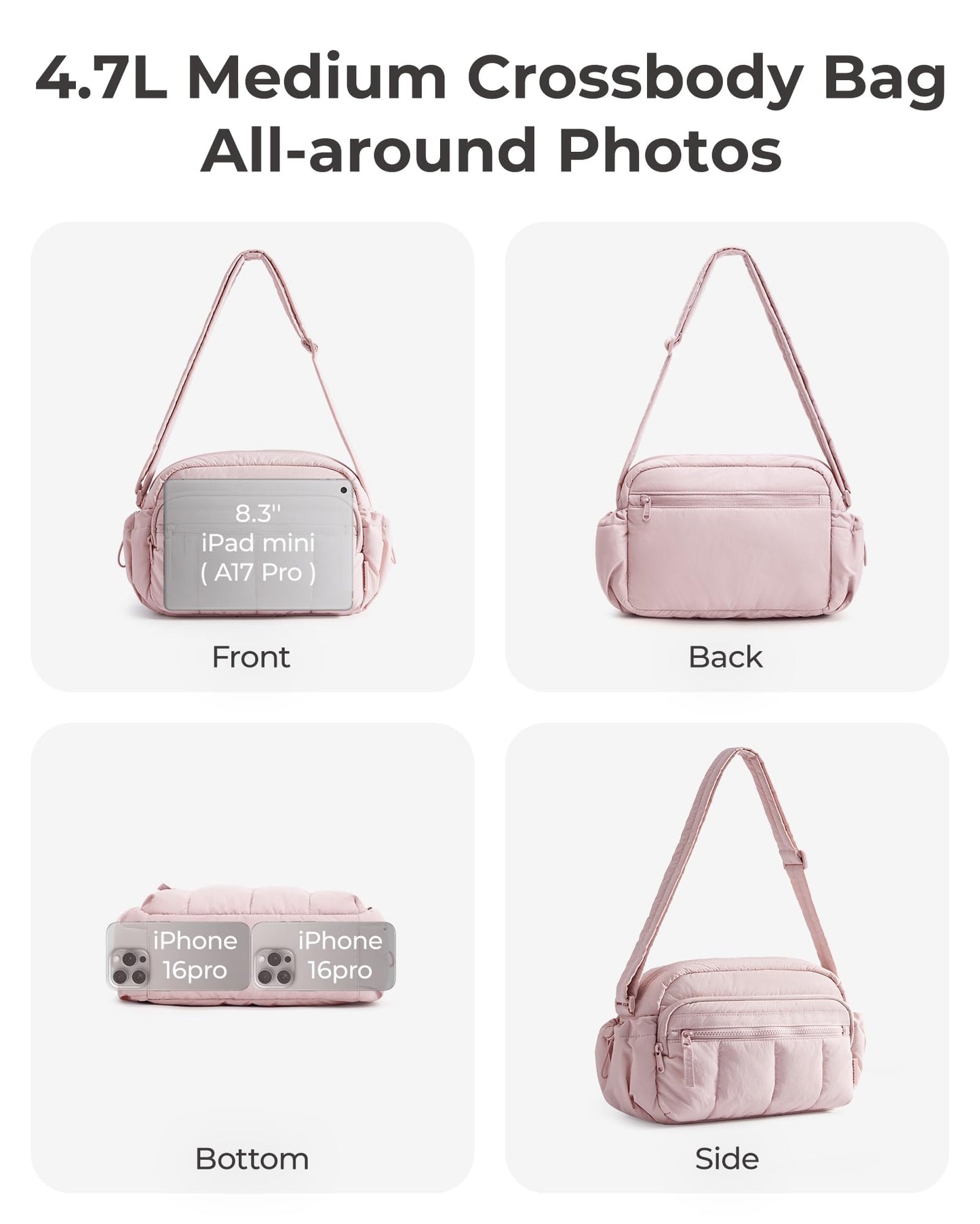BAGSMART Cross Body Purse, Mini Crossbody Bags for Women Travel Purse, Puffy Shoulder Handbag Wallet with RFID Blocking Slots, Brown-small