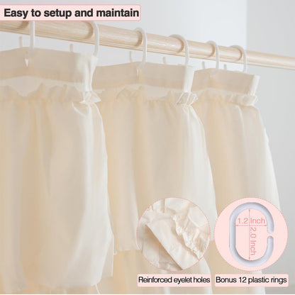 WestWeir Beige Ruffle Shower Curtain - Farmhouse Ruffled Design, Cream Boho Bathroom Curtain with Elegant Layered Ruffles, Rustic Shabby Chic Style, 72x72 Fabric Decorative Drapes