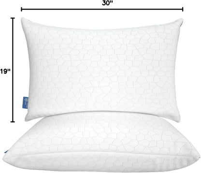 QUTOOL Cooling Pillow - CertiPUR-US Shredded Memory Foam | Adjustable Firmness for All Sleep Positions - Set of 2, White