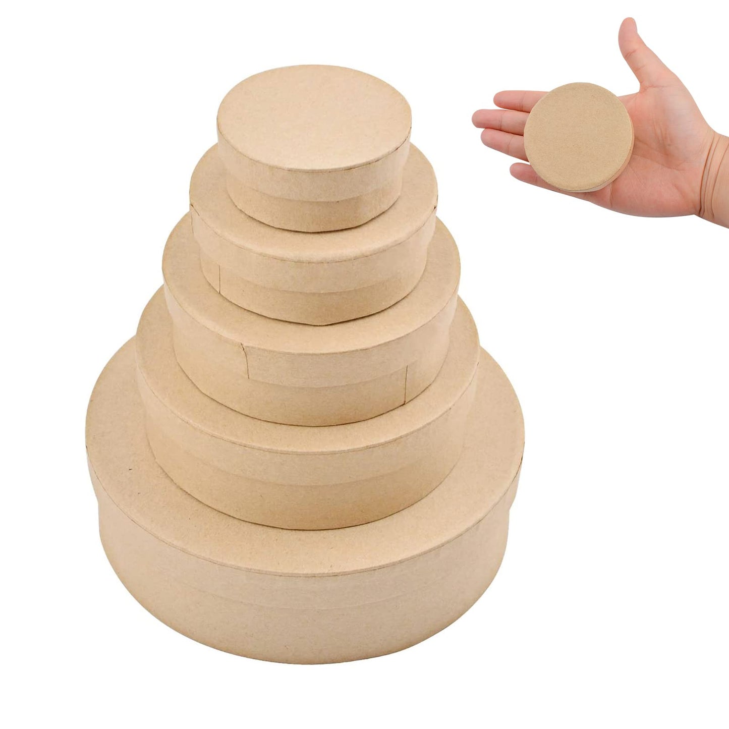 WANDIC Kraft Paper Boxes, 5 Pcs 5 Assorted Size Round Mini Nested Boxes with Lids,Large to Small Stackable Gift Boxes for Wedding Birthday Perfume Jewelry DIY