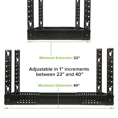 Navepoint 25U Professional 4-Post IT Open Frame Server Network Relay Rack 4.5 Feet Tall Black