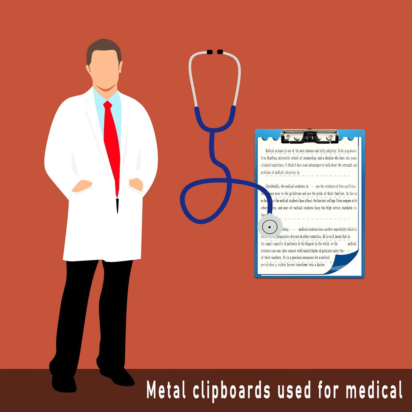 Aluminum Metal Clipboard Stainless Hangable Pen Holder Low-Profile Clip Board Size A4 9" x 12.6" with Sticky Note for School Office Business Medical Professionals Workshop Factory (Blue, Aluminum-A4)