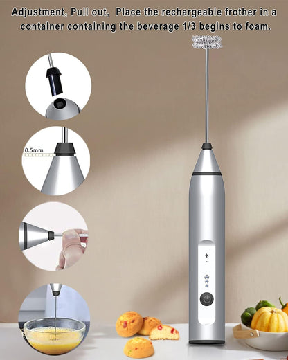 Electric Egg Blender, USB Rechargeable Handheld Egg Beater, Milk Frother for Coffee, Latte, Hot Chocolate (Silver)