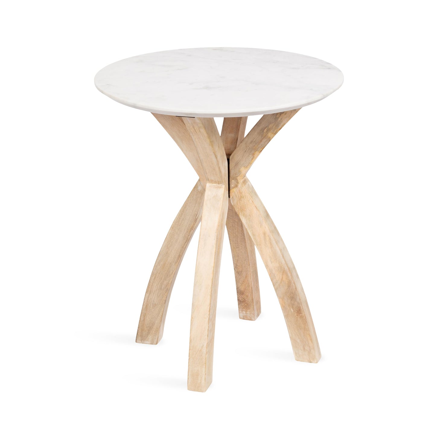 Kate and Laurel Soleyn Coastal Wood and Authentic Marble Side Table, 20 x 20 x 24, White Marble and Light Natural, Round Marble End Table for Use as Bedroom Nightstand or Living Room Accent