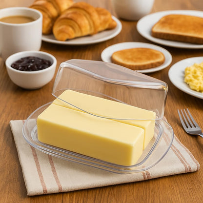 2 Countertop Large Butter Dish with Lid, Butter Keeper, Plastic Butter Holder Tray Container, Holds Stick of Butter