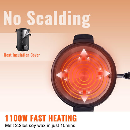 VEVOR 10Lbs Wax Melter for Candle Making, Large Electric Wax Melting Pot Easy Pour Spout, 9-Level Temperature Control, Easy Clean for Candle Soap Cream Beauty Bulk Production Business