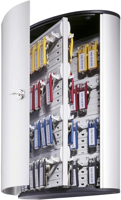 Durable Key Safe Box 72 - Wall Mounted Turn Lock Key Holder Holds 72 Key Clip Keys - Securely Lock Keys - Aluminum Silver Key Safe Including 6 Key Clip Tags