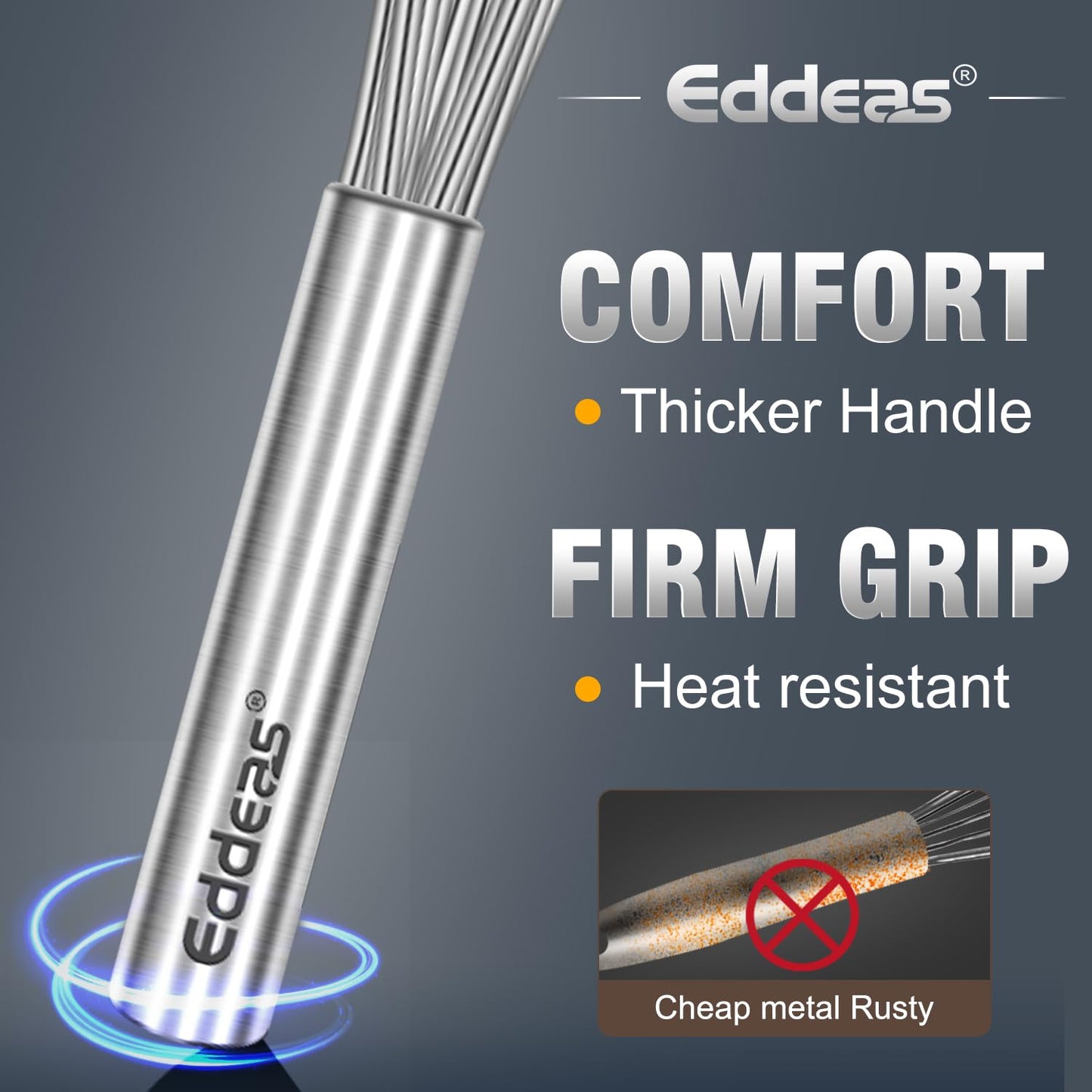 Eddeas 17in Large Whisk,Heavy Duty whisk, Stainless Steel whisk Suitable for Mixing Thick batter, Dry Ingredients and Seasonings.Accessories for professional commercial kitchens.