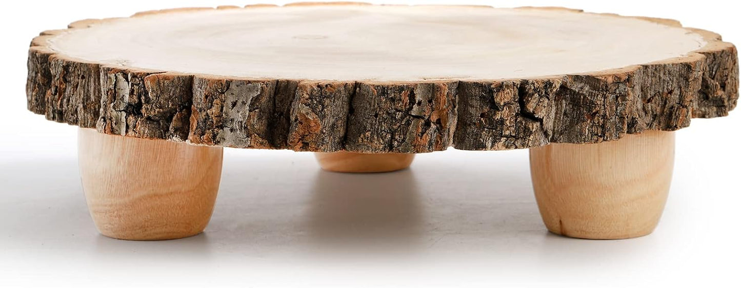 11 Inch Frcctre Wood Cake Stand, Round Wooden Cupcake Pedestal, Paulownia Woods Slice with Legs, Rustic Cake Holder