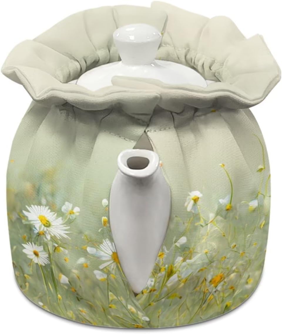 Tea Pot Cover, Insulated Tea Cozy, Teapot Dust Cover, Warming Tea Kettle Quilt, Home Kitchen Decoration (Daisy Floral