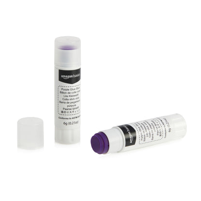 Amazon Basics Purple Washable School Glue Sticks, Dries Clear, 0.21-oz Stick, 2-Pack