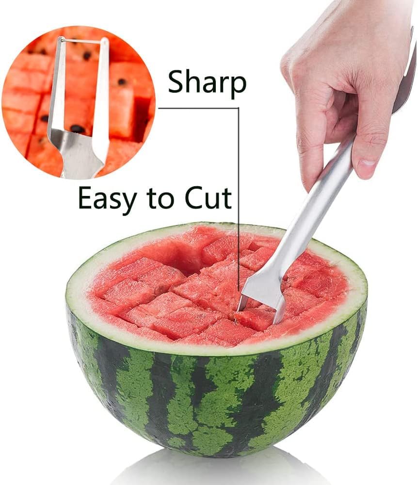 3 Packs 2-in-1 Watermelon Fork Slicer Fruit Cutter, Stainless Steel Watermelon Cutter Artifact, Watermelon Cut ter Slicer Tool Fruit Forks Sli cer Knife Kitchen Gadgets